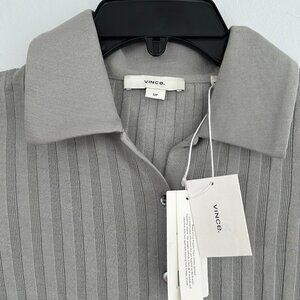VINCE Rib Cotton Knit Button-Up Top